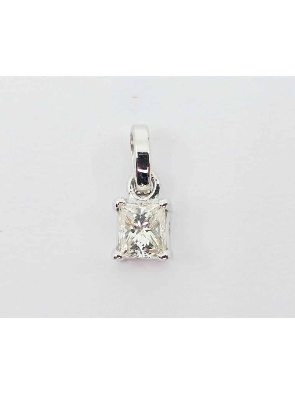 Unique 14K Karat Solid White Gold Drop Dangle Princess Cut Diamond Charm Pendant